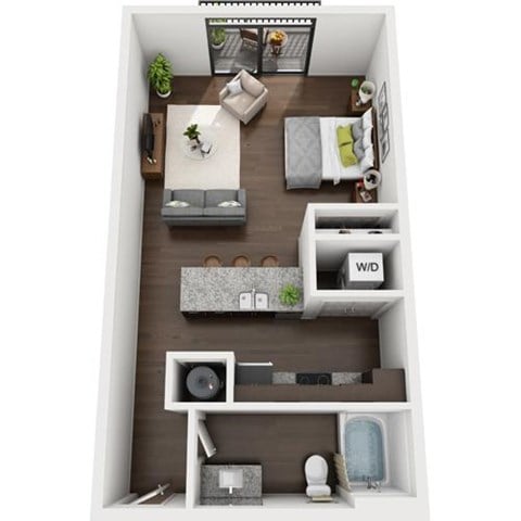 Floor plan for studio, 1 bath, 645 sqft